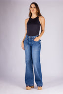 Pantalón Denim Wide Leg Mid Rise Índigo - 2401310 - Project Denim