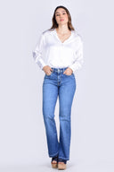 Pantalón Denim Índigo Flare Mid Rise - 2401342 - Project Denim