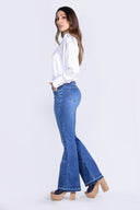 Pantalón Denim Índigo Flare Mid Rise - 2401342 - Project Denim