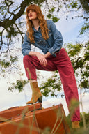 Pantalón Denim Barrel High Rise Vinotinto - 250231322 - Project Denim