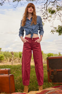 Pantalón Denim Barrel High Rise Vinotinto - 250231322 - Project Denim