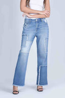 Pantalón Denim Wide Leg Mid Rise Rígido Azul - 309