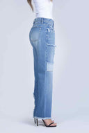 Pantalón Denim Wide Leg Mid Rise Rígido Azul - 309