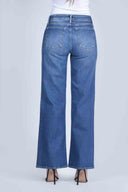 Blue Wide Leg Mid Rise Denim Pants - 322