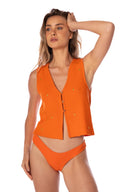 Chaleco Tejido Naranja Isolde - 9473- Kibys