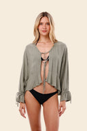Camisa Serenity Green Linen Luster Ruffle - C106111 - Malai