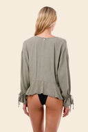 Camisa Serenity Green Linen Luster Ruffle - C106111 - Malai