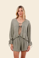Camisa Serenity Green Linen Luster Ruffle - C106111 - Malai