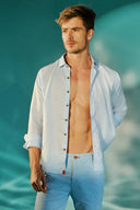 Camisa Lino Manga Larga De Hombre - Aqua - Redflag