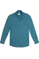 Camisa Lino Manga Larga De Hombre - Azul Petróleo - Redflag