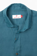 Camisa Lino Manga Larga De Hombre - Azul Petróleo - Redflag