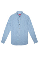 Camisa Lino Manga Larga De Hombre - Rayas Azules - Redflag