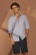 Camisa Lino Manga Larga De Hombre - Rayas Azules - Redflag