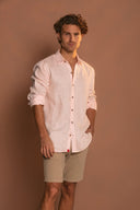 Camisa Lino Manga Larga De Hombre - Rosada - Redflag