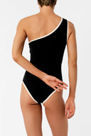Vestido de Baño Enterizo Un Hombro Vita Ivory Black Full - 2466OF - Encantadore